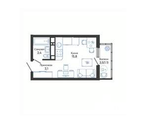 Студия квартира, вторичка, 23м2, 15/24 этаж