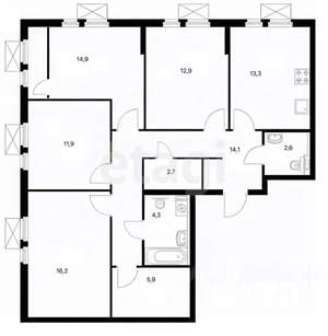 4-к квартира, вторичка, 98м2, 3/16 этаж