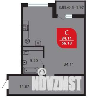1-к квартира, вторичка, 56м2, 16/16 этаж