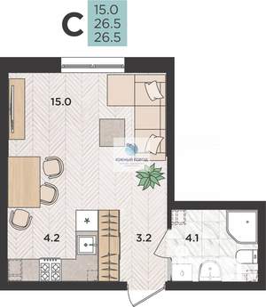 Студия квартира, вторичка, 27м2, 2/24 этаж