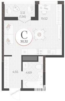Студия квартира, вторичка, 30м2, 5/18 этаж