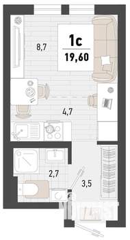 1-к квартира, строящийся дом, 20м2, 13/15 этаж
