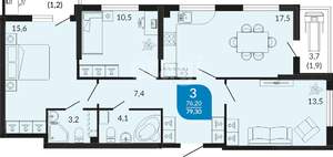 3-к квартира, вторичка, 76м2, 14/23 этаж