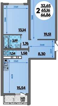 2-к квартира, вторичка, 67м2, 6/15 этаж