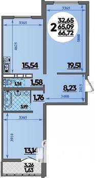 2-к квартира, строящийся дом, 67м2, 8/16 этаж