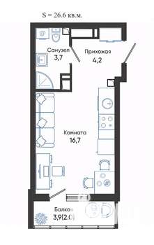 Студия квартира, вторичка, 27м2, 19/24 этаж
