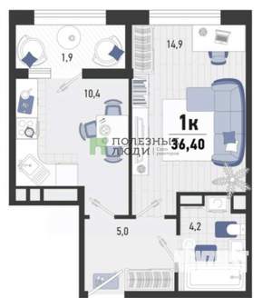 1-к квартира, вторичка, 36м2, 2/20 этаж