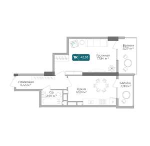 1-к квартира, вторичка, 43м2, 12/17 этаж