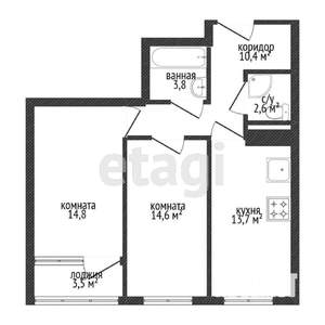 2-к квартира, вторичка, 63м2, 2/4 этаж