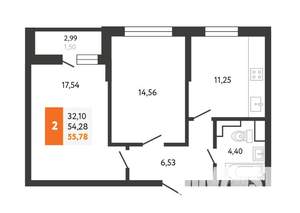 2-к квартира, сданный дом, 55м2, 11/25 этаж