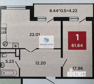 1-к квартира, вторичка, 61м2, 11/16 этаж