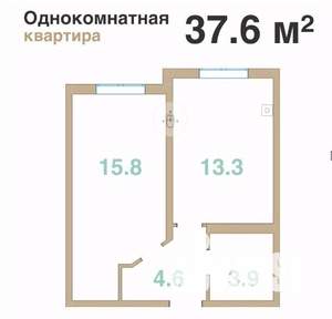 1-к квартира, вторичка, 38м2, 2/8 этаж