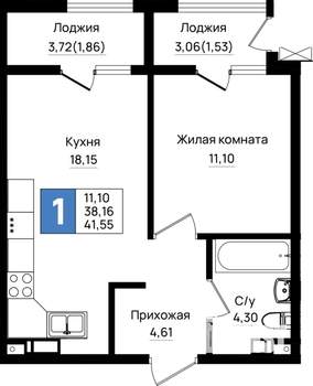 1-к квартира, вторичка, 42м2, 5/9 этаж