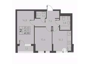 2-к квартира, вторичка, 50м2, 3/24 этаж