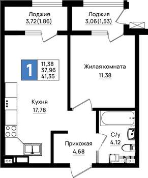 1-к квартира, вторичка, 41м2, 3/18 этаж