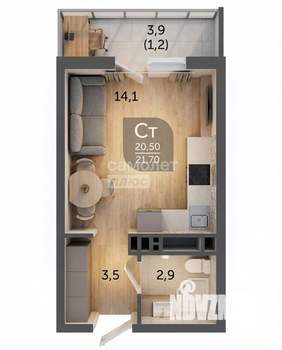 Студия квартира, вторичка, 22м2, 8/23 этаж