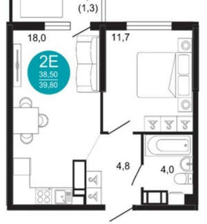 1-к квартира, сданный дом, 40м2, 23/23 этаж