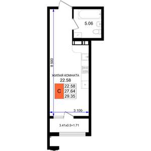 Студия квартира, вторичка, 29м2, 8/8 этаж