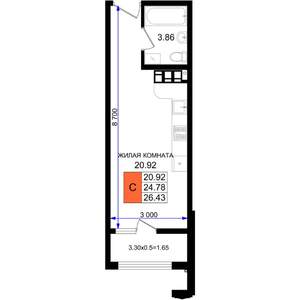 Студия квартира, вторичка, 26м2, 8/8 этаж