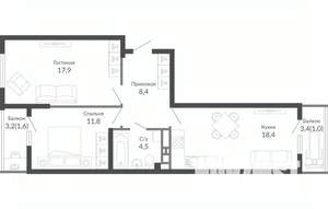 2-к квартира, вторичка, 64м2, 22/23 этаж