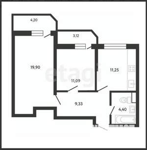 2-к квартира, вторичка, 57м2, 25/25 этаж
