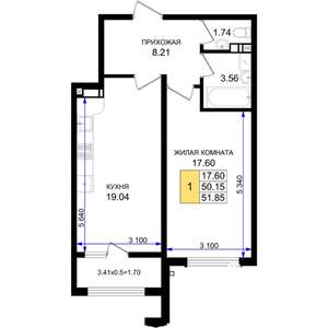 1-к квартира, строящийся дом, 52м2, 8/8 этаж