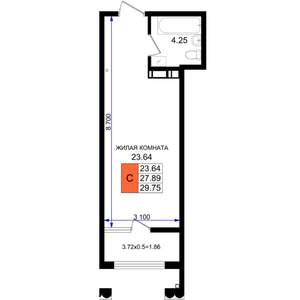 Студия квартира, вторичка, 30м2, 8/8 этаж