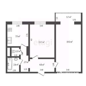 2-к квартира, вторичка, 52м2, 6/10 этаж