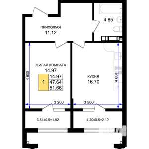 1-к квартира, вторичка, 52м2, 8/8 этаж