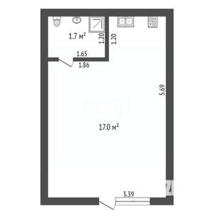 Студия квартира, вторичка, 19м2, 1/2 этаж