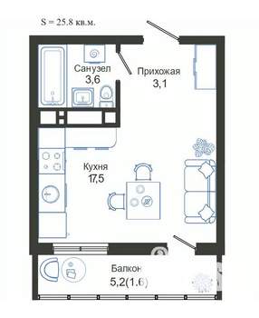 Студия квартира, вторичка, 26м2, 19/24 этаж
