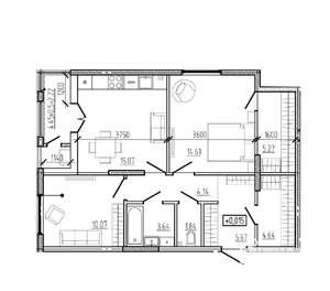 2-к квартира, вторичка, 67м2, 1/18 этаж