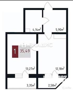 1-к квартира, вторичка, 35м2, 5/12 этаж