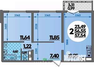 2-к квартира, вторичка, 58м2, 14/16 этаж