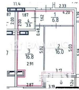 1-к квартира, вторичка, 43м2, 2/13 этаж