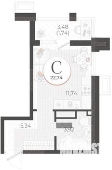 Студия квартира, вторичка, 23м2, 4/9 этаж