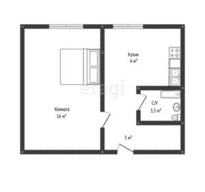 1-к квартира, вторичка, 28м2, 5/9 этаж