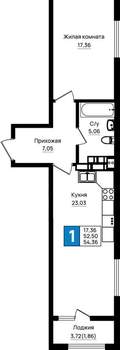 1-к квартира, вторичка, 54м2, 13/18 этаж