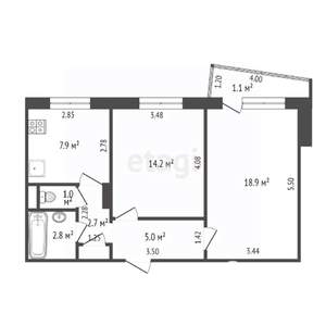 2-к квартира, вторичка, 53м2, 3/9 этаж
