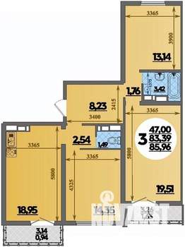 3-к квартира, строящийся дом, 86м2, 7/16 этаж