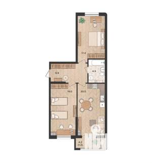 3-к квартира, вторичка, 74м2, 17/24 этаж