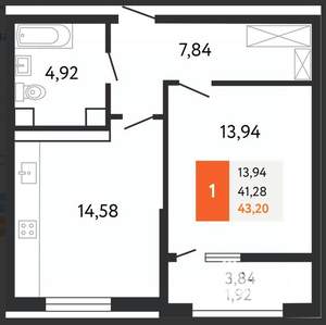 1-к квартира, сданный дом, 43м2, 16/24 этаж