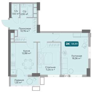 2-к квартира, вторичка, 59м2, 11/17 этаж