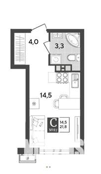 Студия квартира, вторичка, 21м2, 12/18 этаж
