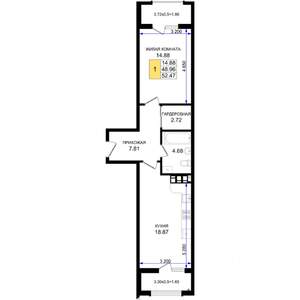 1-к квартира, строящийся дом, 52м2, 4/8 этаж