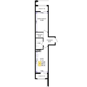 1-к квартира, вторичка, 49м2, 4/8 этаж