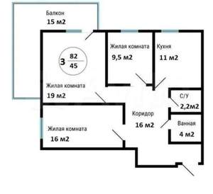 3-к квартира, вторичка, 78м2, 15/16 этаж
