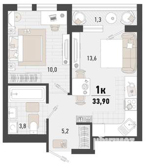1-к квартира, вторичка, 34м2, 9/15 этаж
