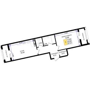 1-к квартира, строящийся дом, 58м2, 2/8 этаж
