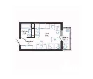 Студия квартира, вторичка, 23м2, 11/24 этаж